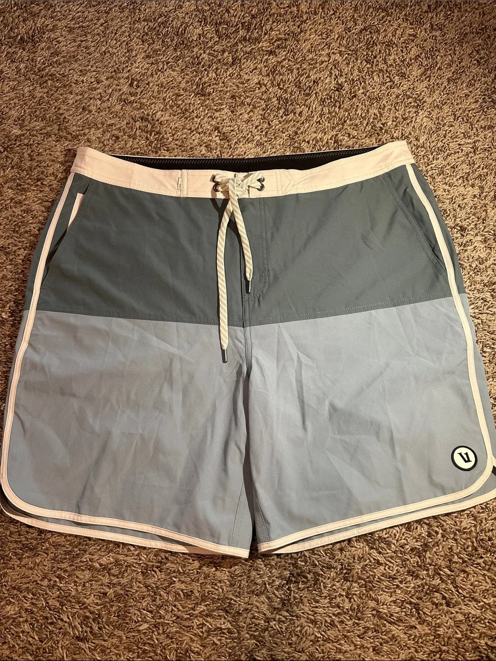 Vuori Two-Tone Teal & Light Blue Swim Trunks 1